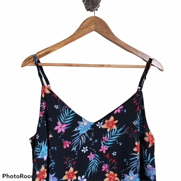 Floral black strappy v-neck midi shift slip dress size M NWT - Picture 4 of 9